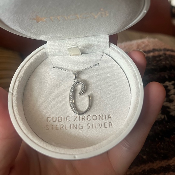 Macys “C” necklace STERLING SILVER LAB CREATED SAPPHIRE - Picture 5 of 8